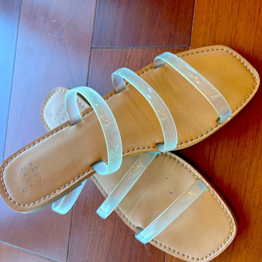 Women Size 8 Slide Sandals. A New Day clear straps.